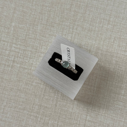 Sterling Silver Blue-Water Jadeite Jade Ring with Zicronia