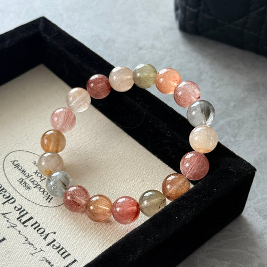 Rainbow Rabbit Hair Amphibole 11.3mm Beaded Bracelet