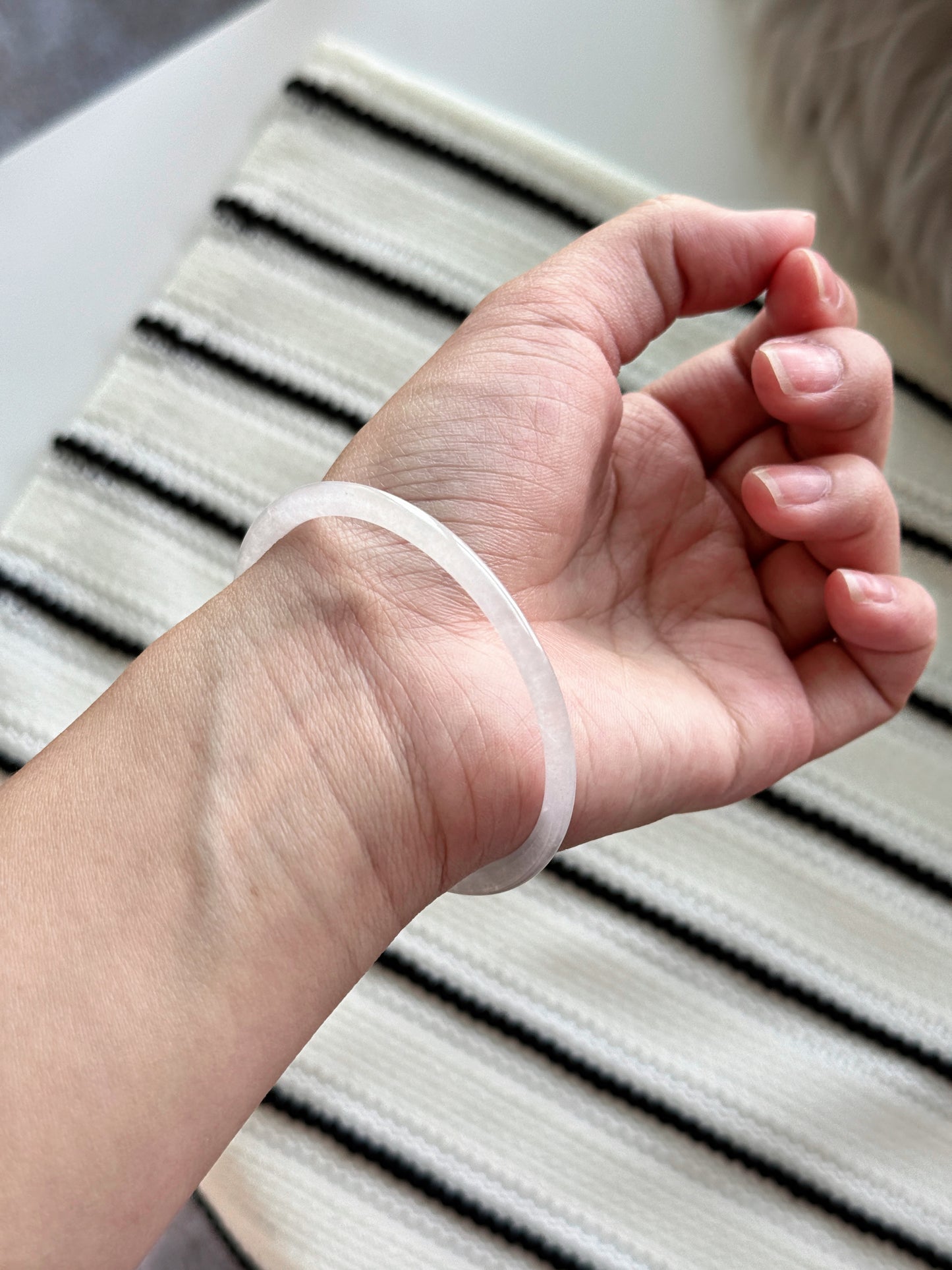 Myanmar Slim White Jade Bangle 57mm