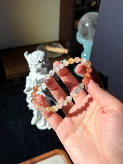 Collection Grade Rainbow Rabbit Hair Cateyes Rutiles 6.9mmBead Bracelet