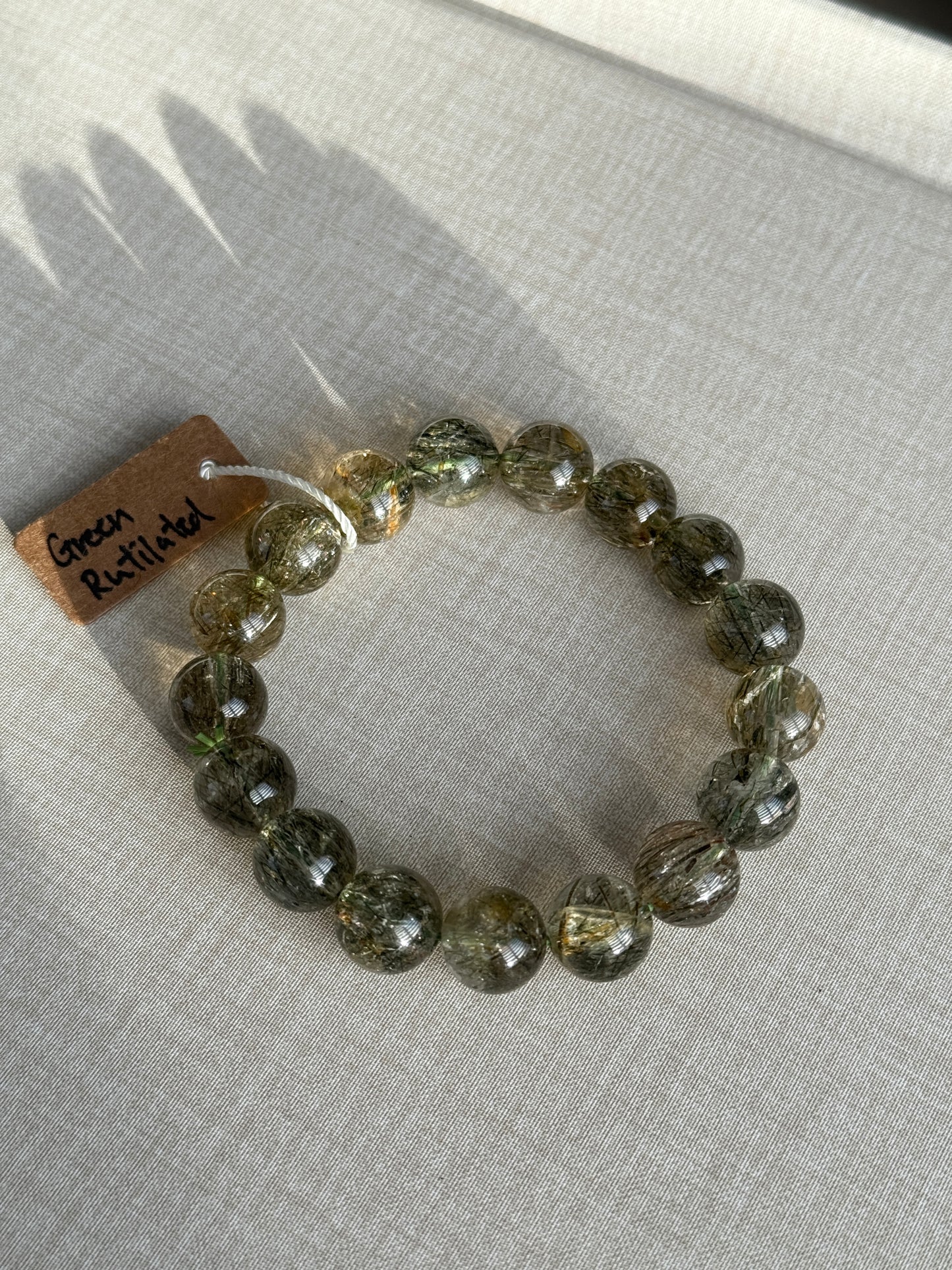 Tourmalinated Green Rutilated Quartz 11.9mm Beaded Bracelet