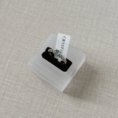 Sterling Silver Blue-Water Jadeite Jade Ring with Zicronia