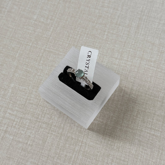 Sterling Silver Blue-Water Jadeite Jade Ring with Zicronia