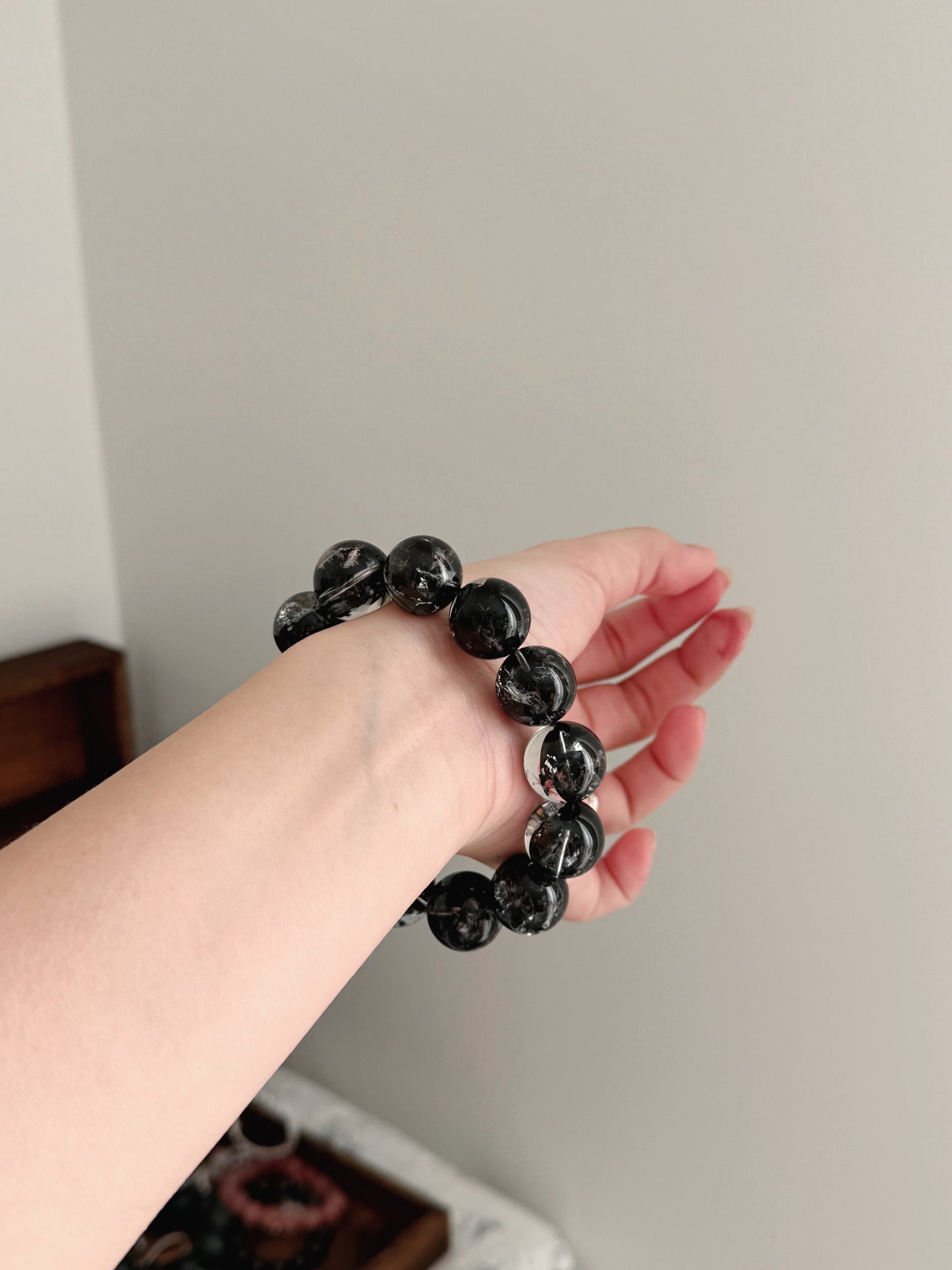 Black Herkimer Diamond 17.5mm Beaded Bracelet