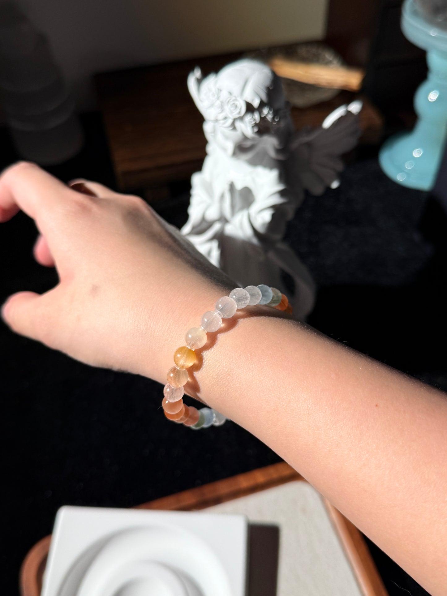 Collection Grade Rainbow Rabbit Hair Cateyes Rutiles 6.9mmBead Bracelet