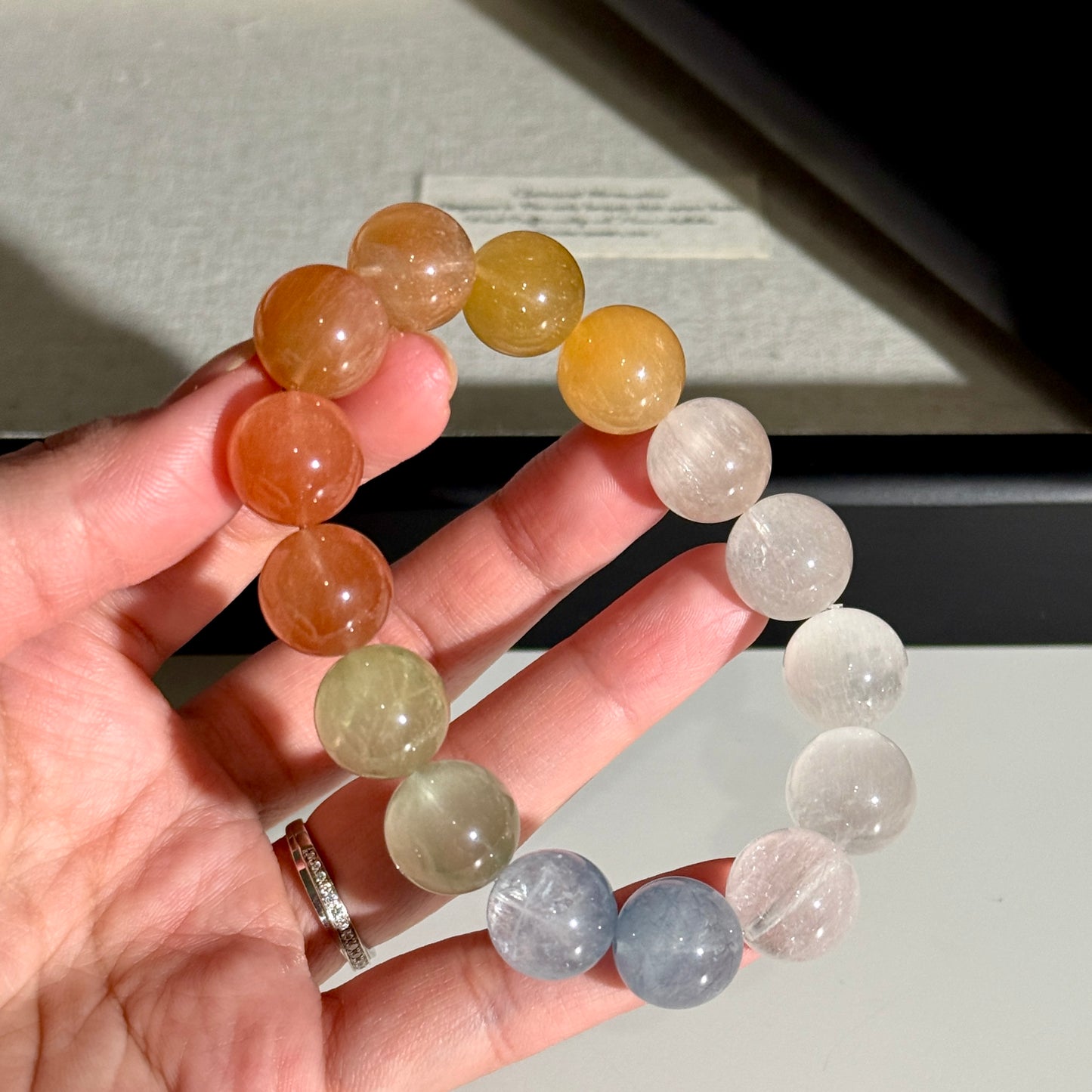 Rainbow Rabbit Hair Rutiled 13.6mm Beaded Bracelet HQ