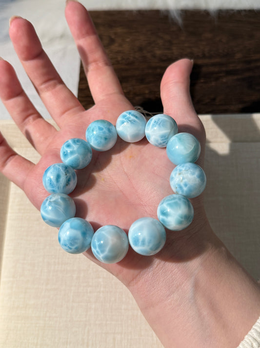 天藍色拉利瑪 16 毫米串珠手鍊