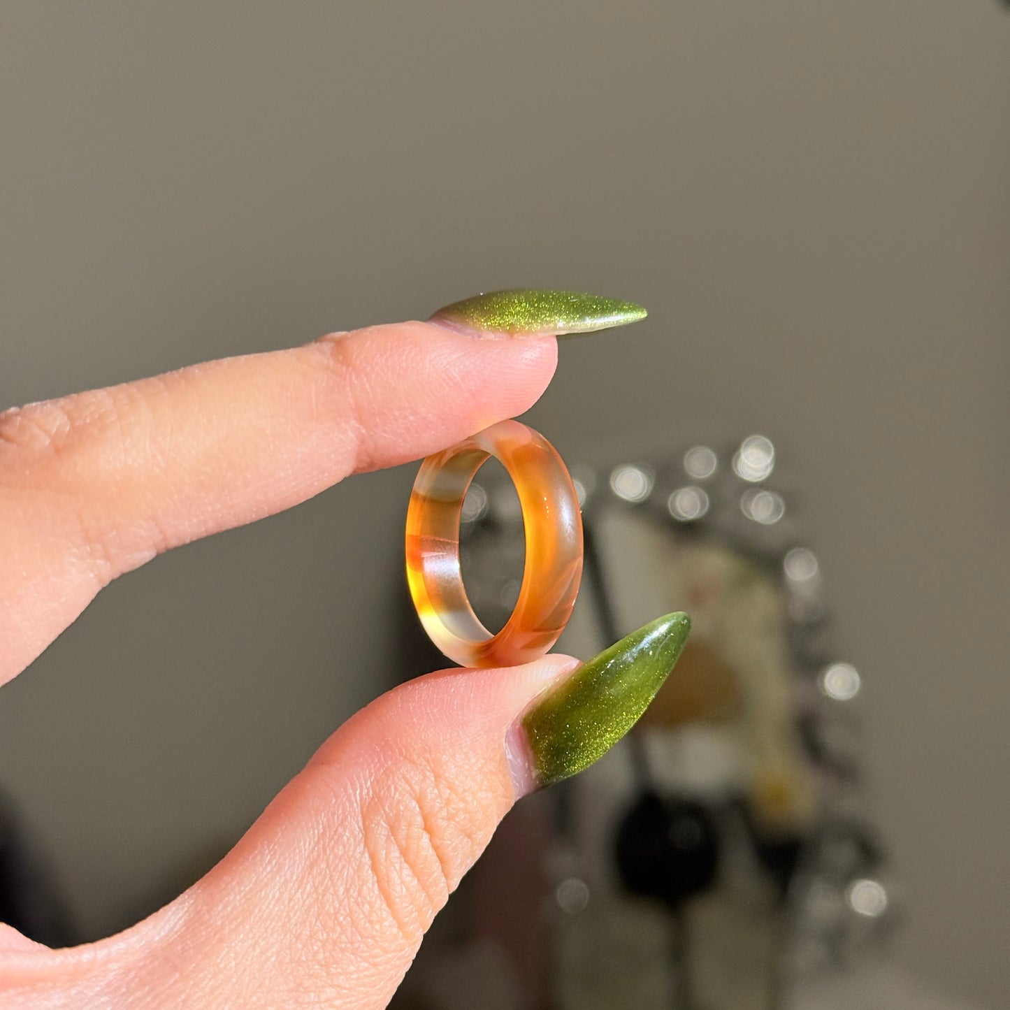 Bicolor Orange Chalcedony Agate Ring Bangle US 7.5 Ring Band