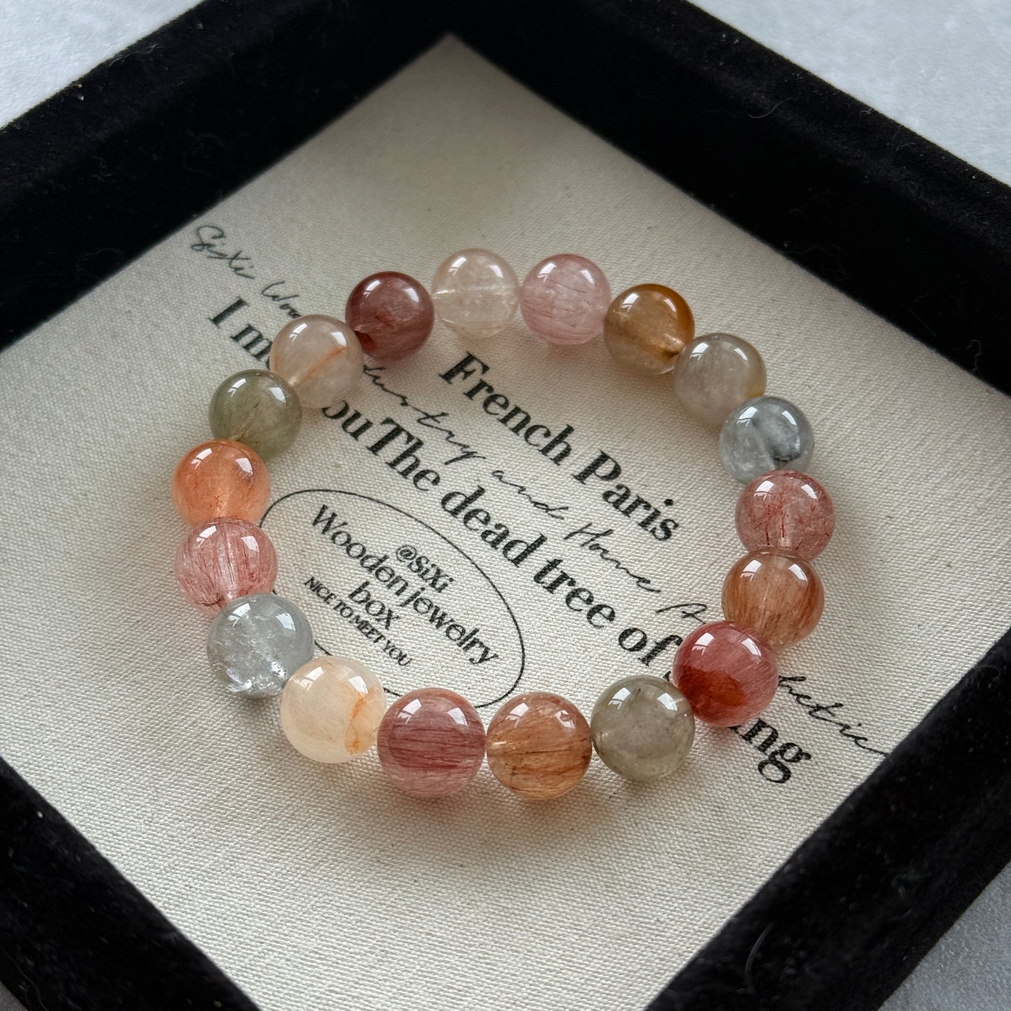 Rainbow Rabbit Hair Amphibole 11.3mm Beaded Bracelet