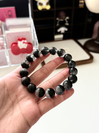 Black Phantom Quartz Beaded Bracelet 12.8mm 半盆金沙黑幽靈穿髮晶￼