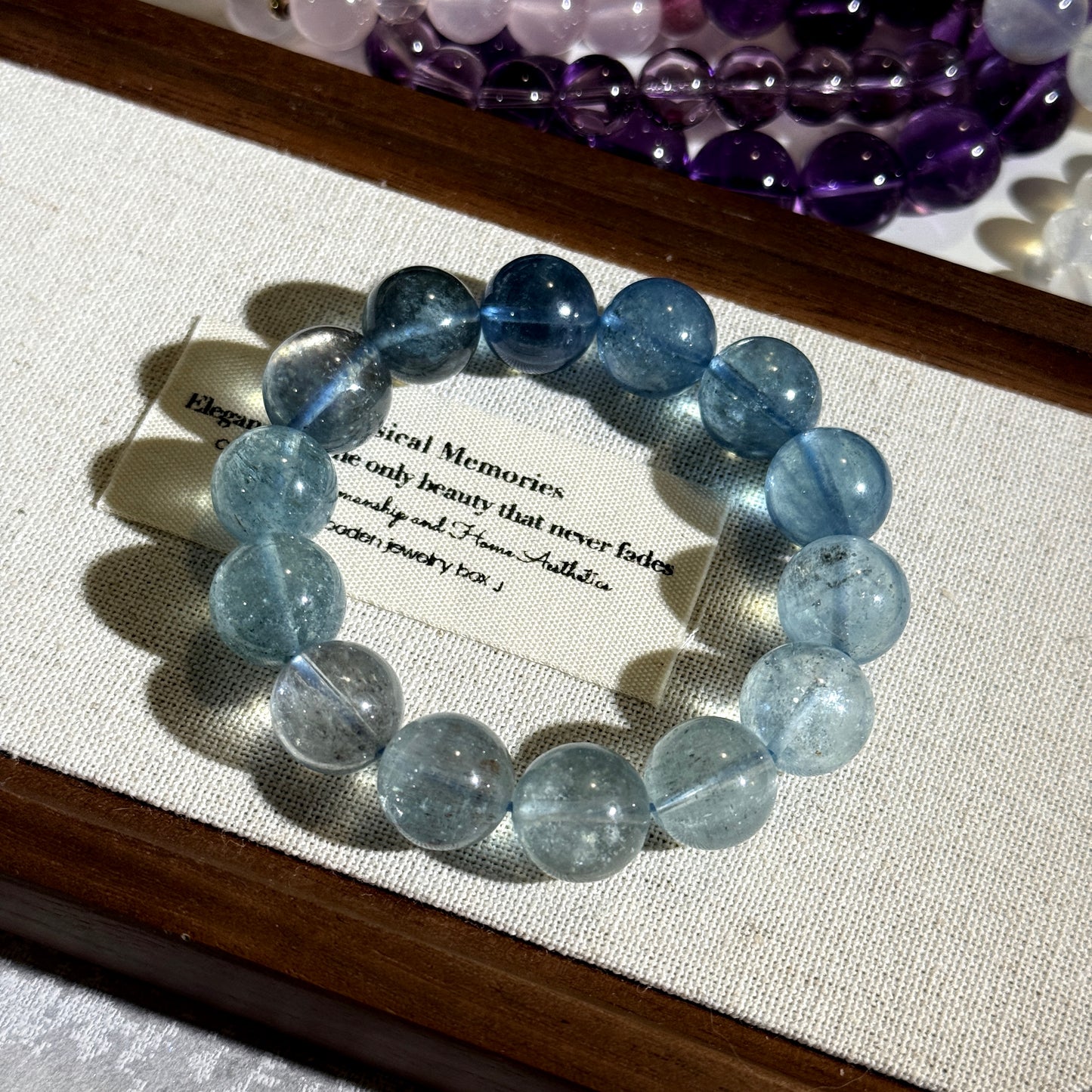 Gradient Translucent Beryl Aquamarine 12.6mm Beaded Bracelet