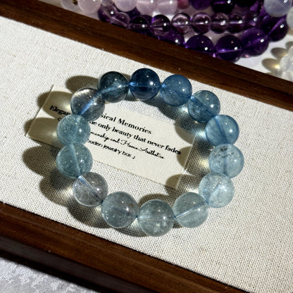 Gradient Translucent Beryl Aquamarine 12.6mm Beaded Bracelet