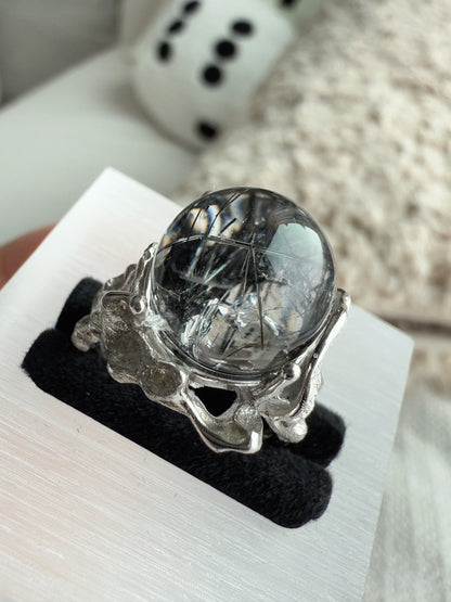 Black Rutile Quartz Sterling Silver Ring