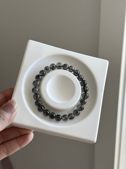 Black Rutile Hair Quartz 7.9mm Bead Bracelet