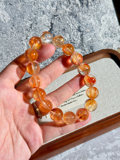 Golden Fanta Hematoid Quartz Fire Quartz 12.8mm Beaded Bracelet