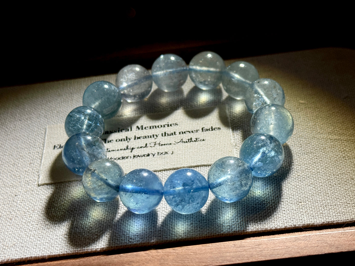 Gradient Translucent Beryl Aquamarine 12.6mm Beaded Bracelet