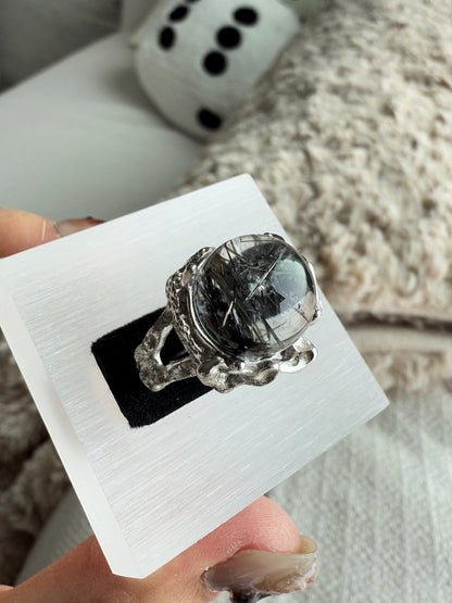 Black Rutile Quartz Sterling Silver Ring