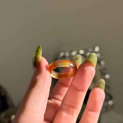 Bicolor Orange Chalcedony Agate Ring Bangle US 7.5 Ring Band