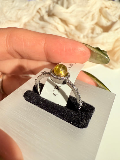 Vintage 925 Golden Rutile Quartz Zirconia Ring
