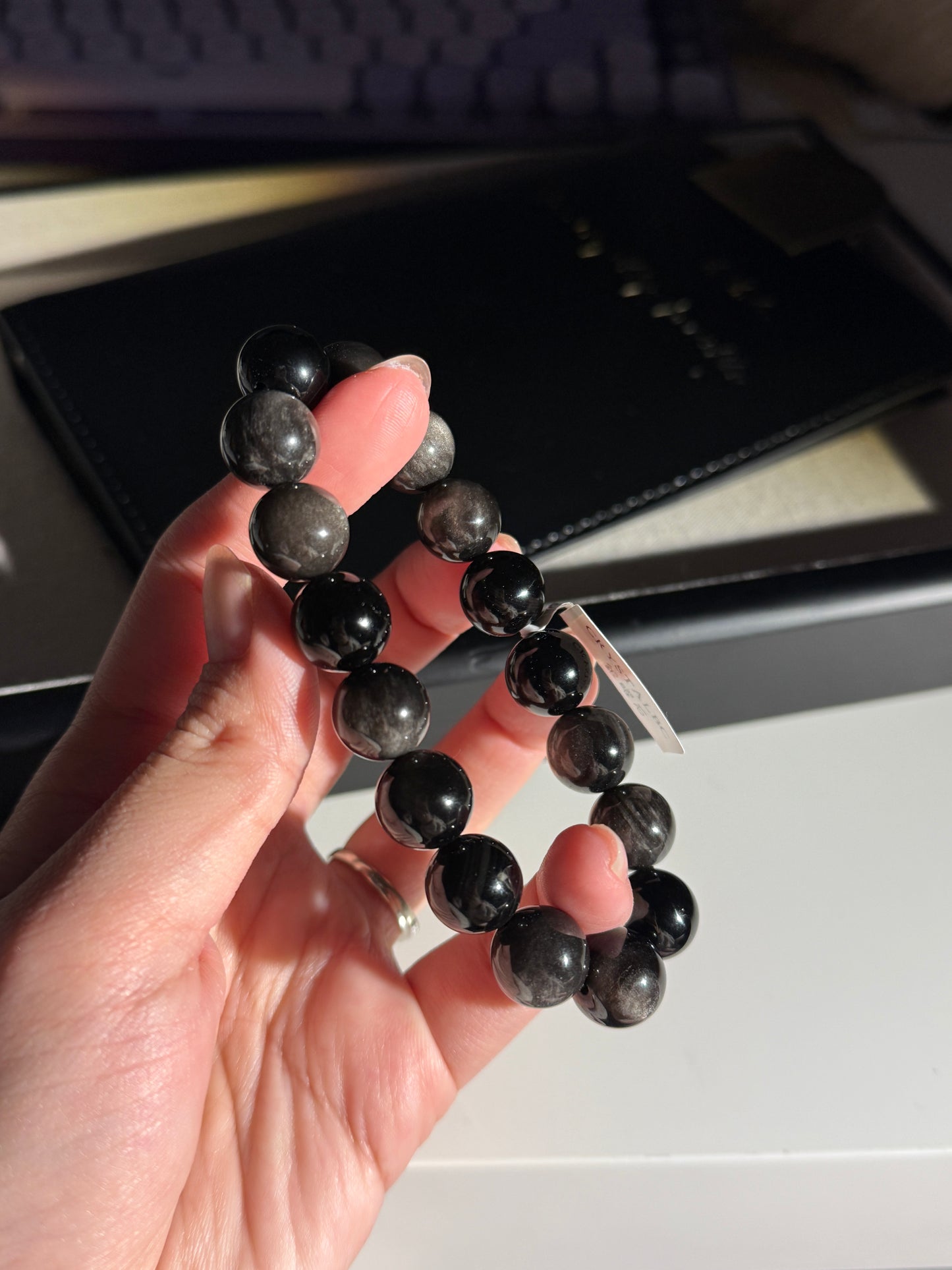 Silver Obsidian Beaded Bracelet