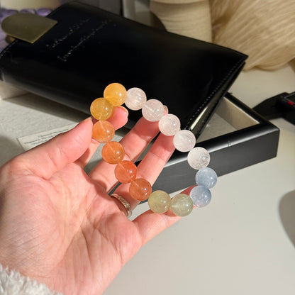 Rainbow Rabbit Hair Rutiled 13.6mm Beaded Bracelet HQ