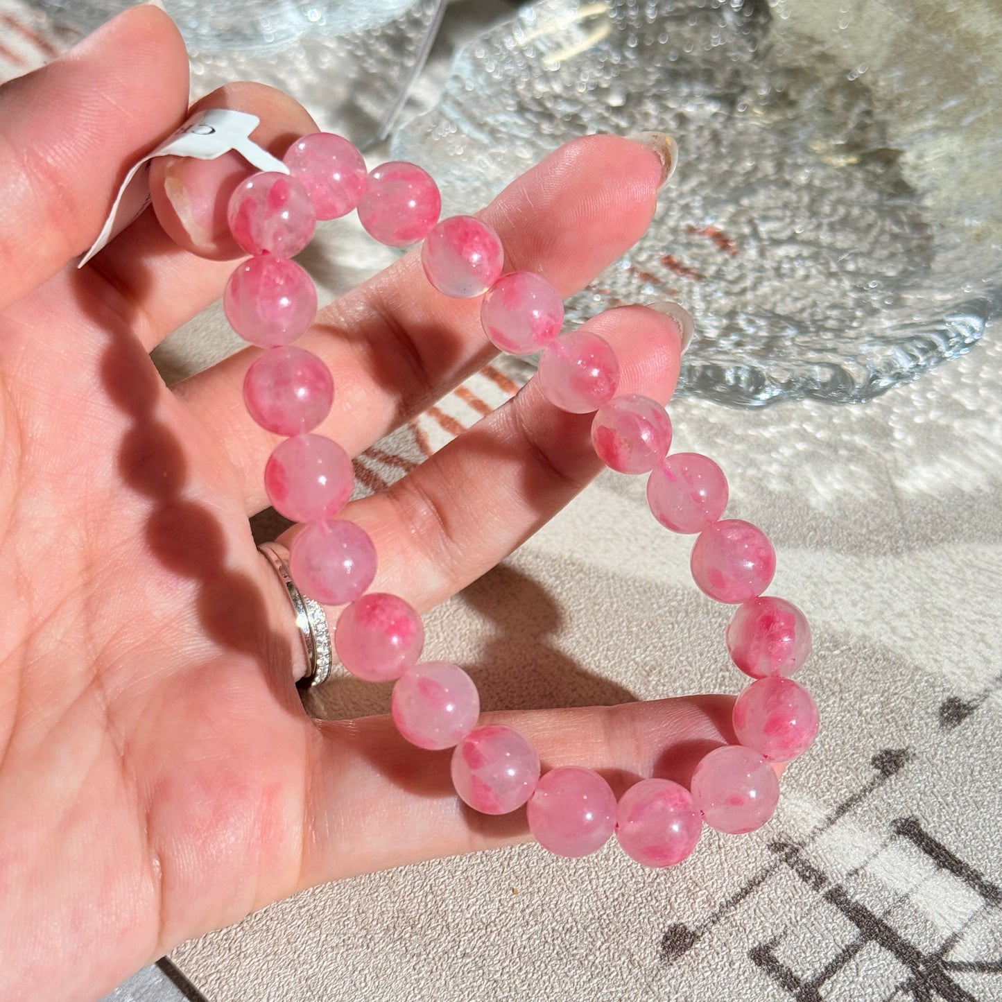 Sakura Icy Rhodonite Beaded Bracelet 薔薇輝