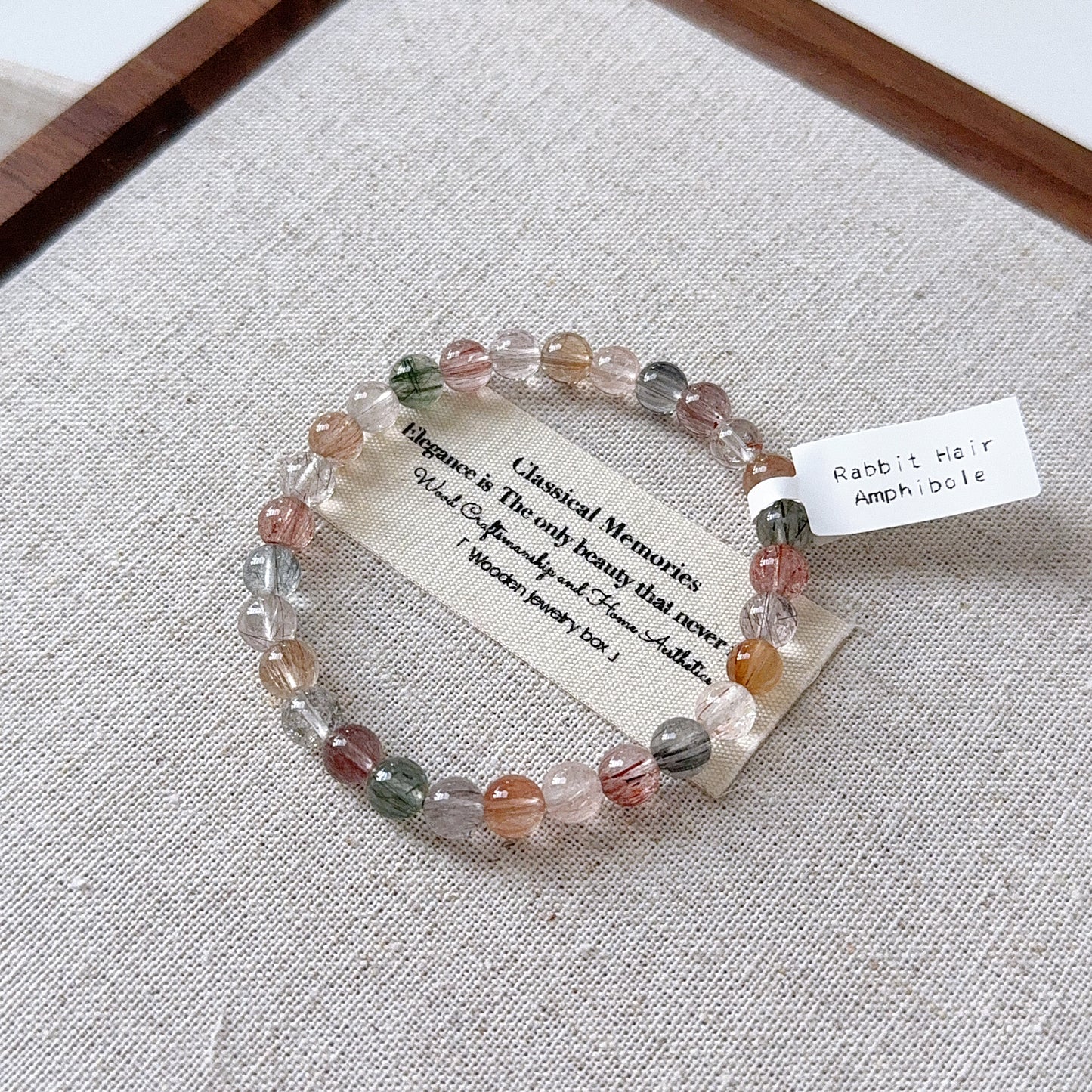 Rainbow Rabbit Hair Amphibole 6.3mm Beaded Bracelet