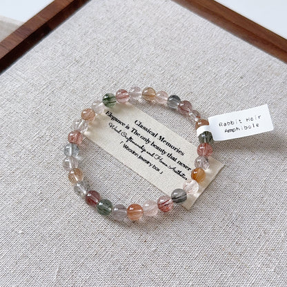 Rainbow Rabbit Hair Amphibole 6.3mm Beaded Bracelet