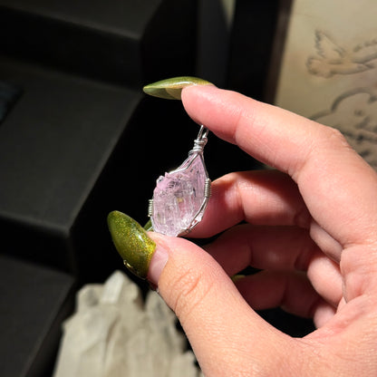 Collection Grade Kunzite Pendant with silver Necklace chain included