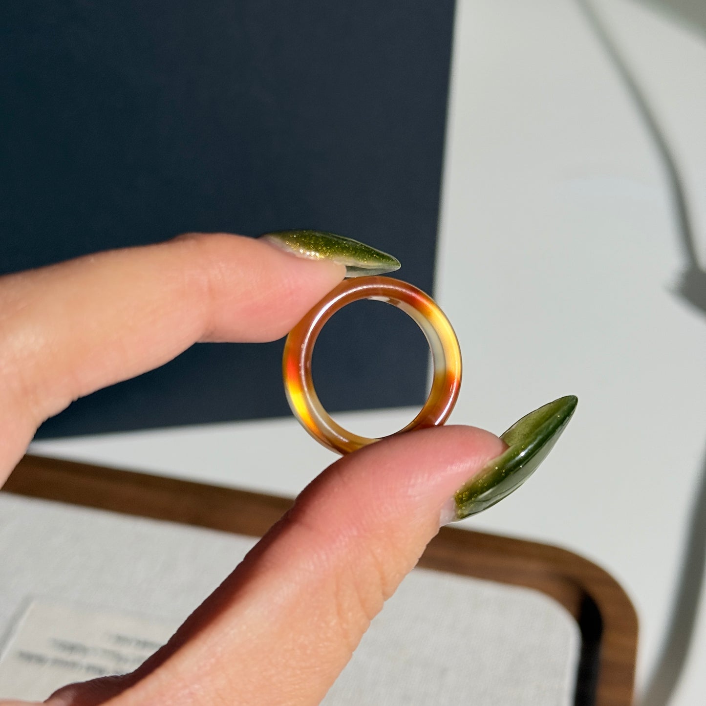 Bicolor Orange Chalcedony Agate Ring Bangle US 7.5 Ring Band