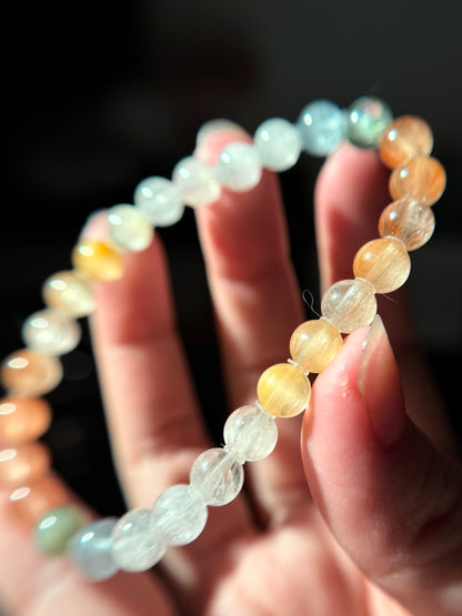 Collection Grade Rainbow Rabbit Hair Cateyes Rutiles 6.9mmBead Bracelet