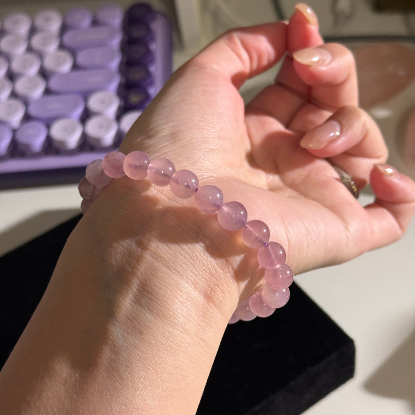 Purple Rose Quartz 8.2mm Beaded Bracelet