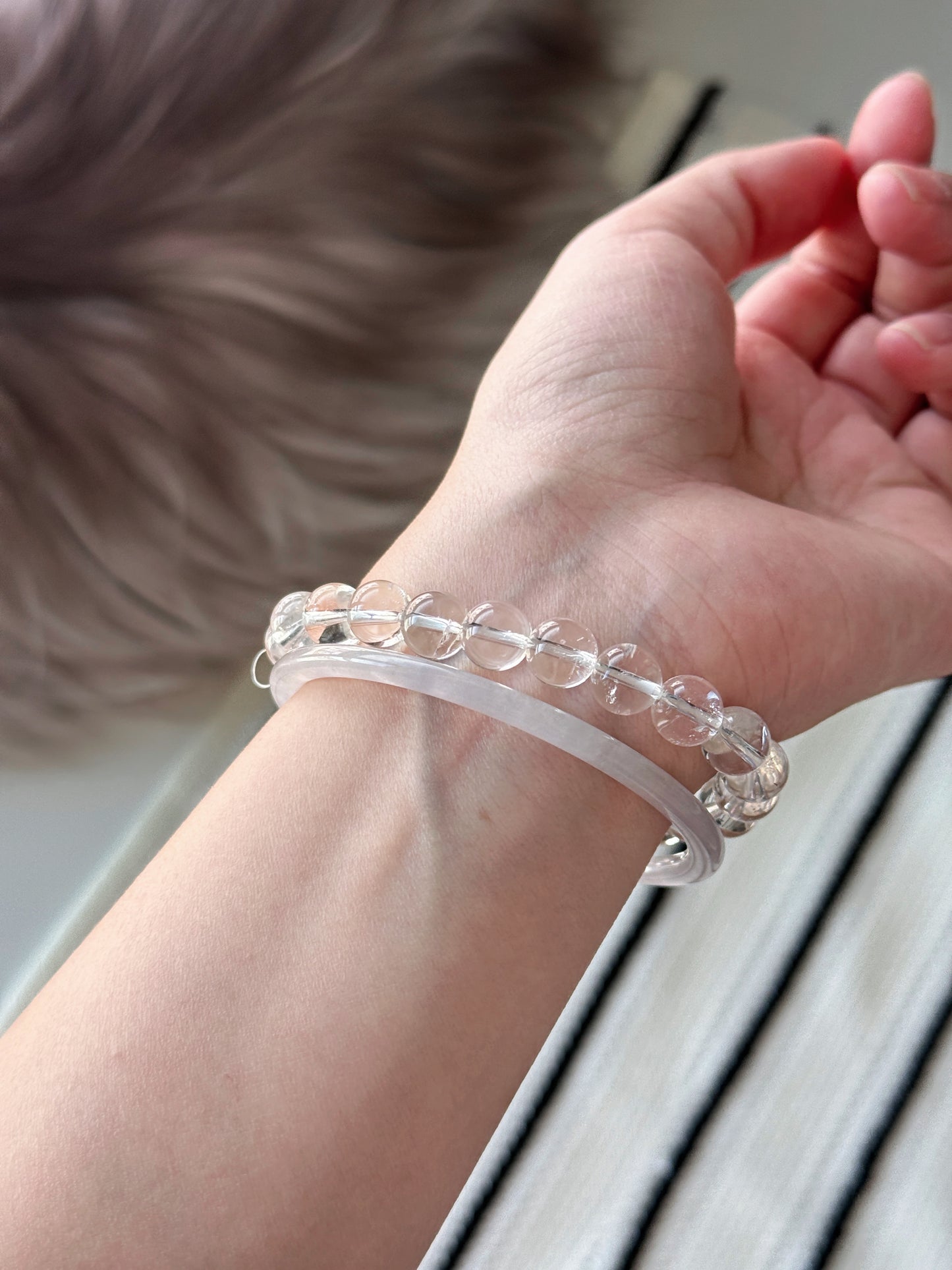 Myanmar Slim White Jade Bangle 57mm
