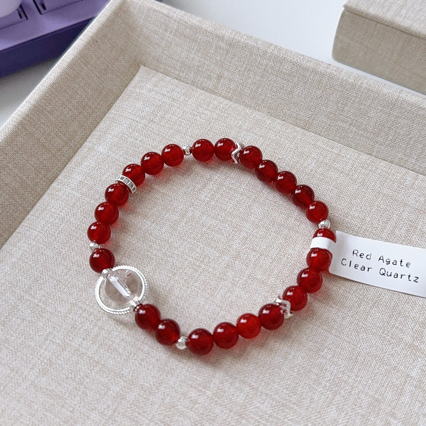 Red Agate Cornelian Lucky Stone with Clear Quartz