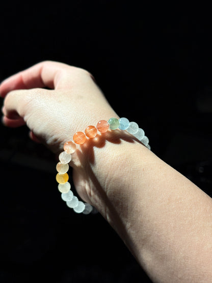 Collection Grade Rainbow Rabbit Hair Cateyes Rutiles 6.9mmBead Bracelet