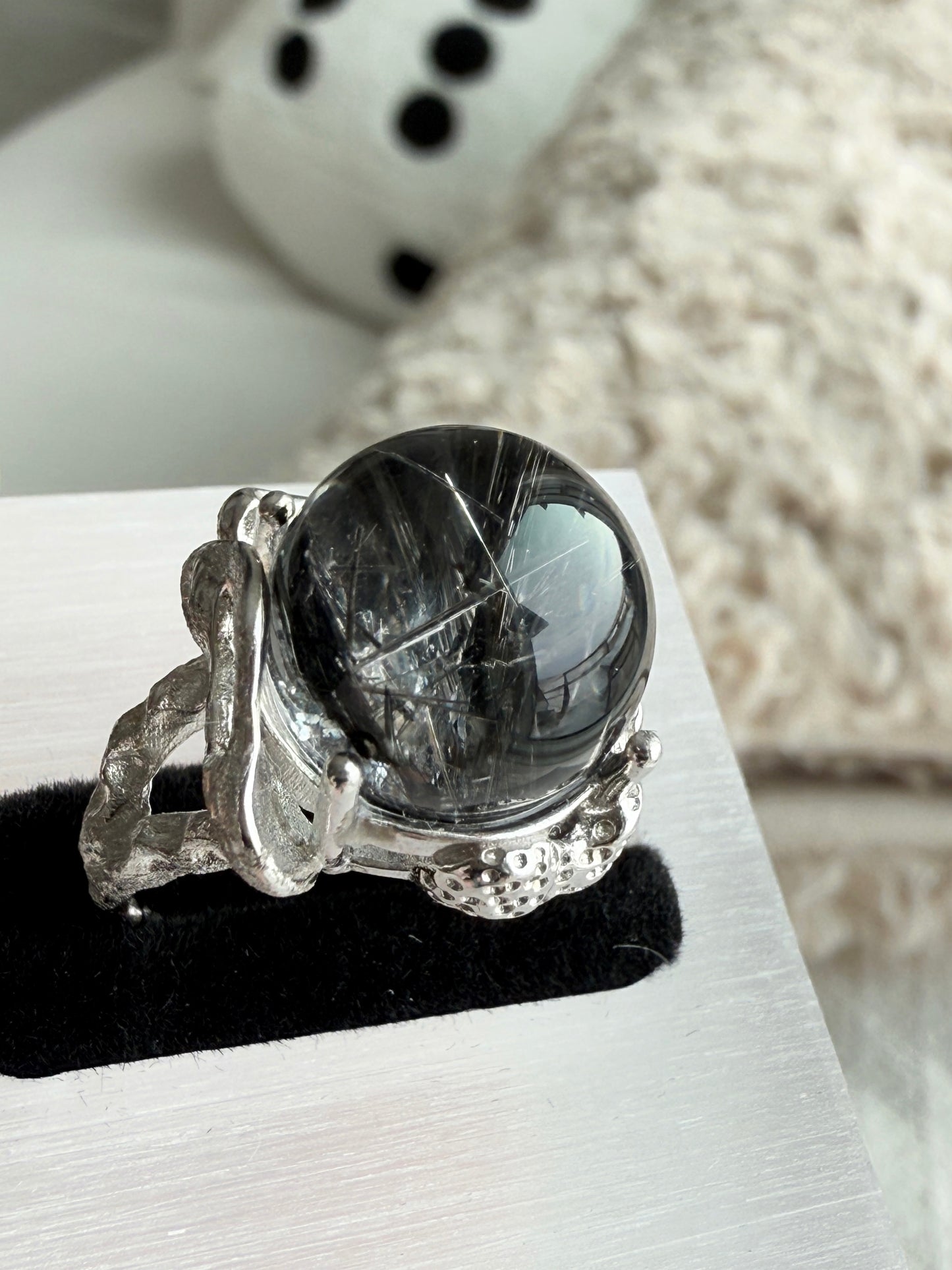 Black Rutile Quartz Sterling Silver Ring