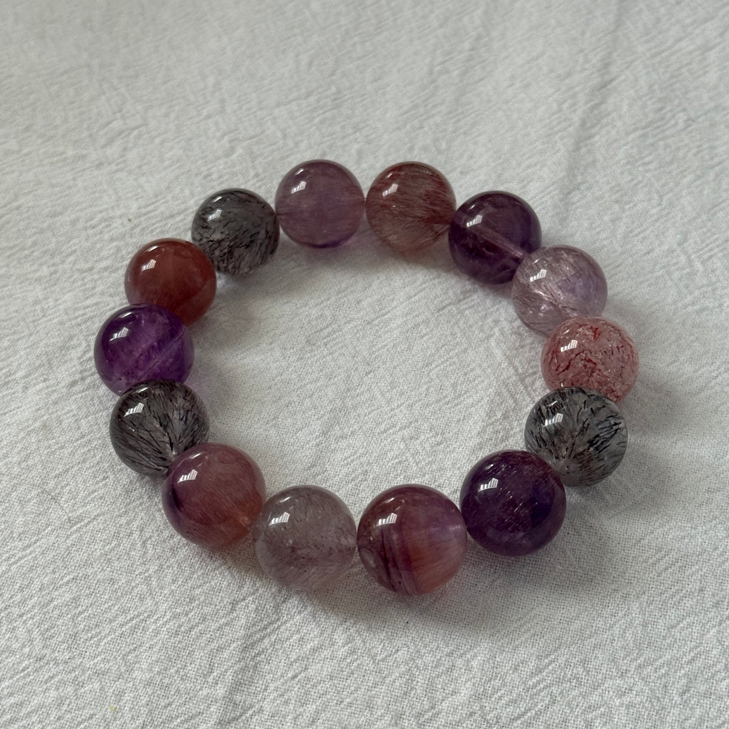 Ultra High Quality Natural Super Seven Quartz 15.6mm Beaded Bracelet