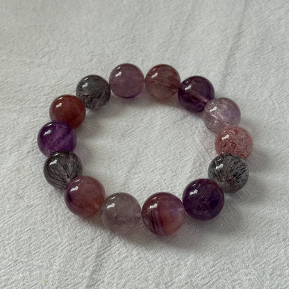 Ultra High Quality Natural Super Seven Quartz 15.6mm Beaded Bracelet