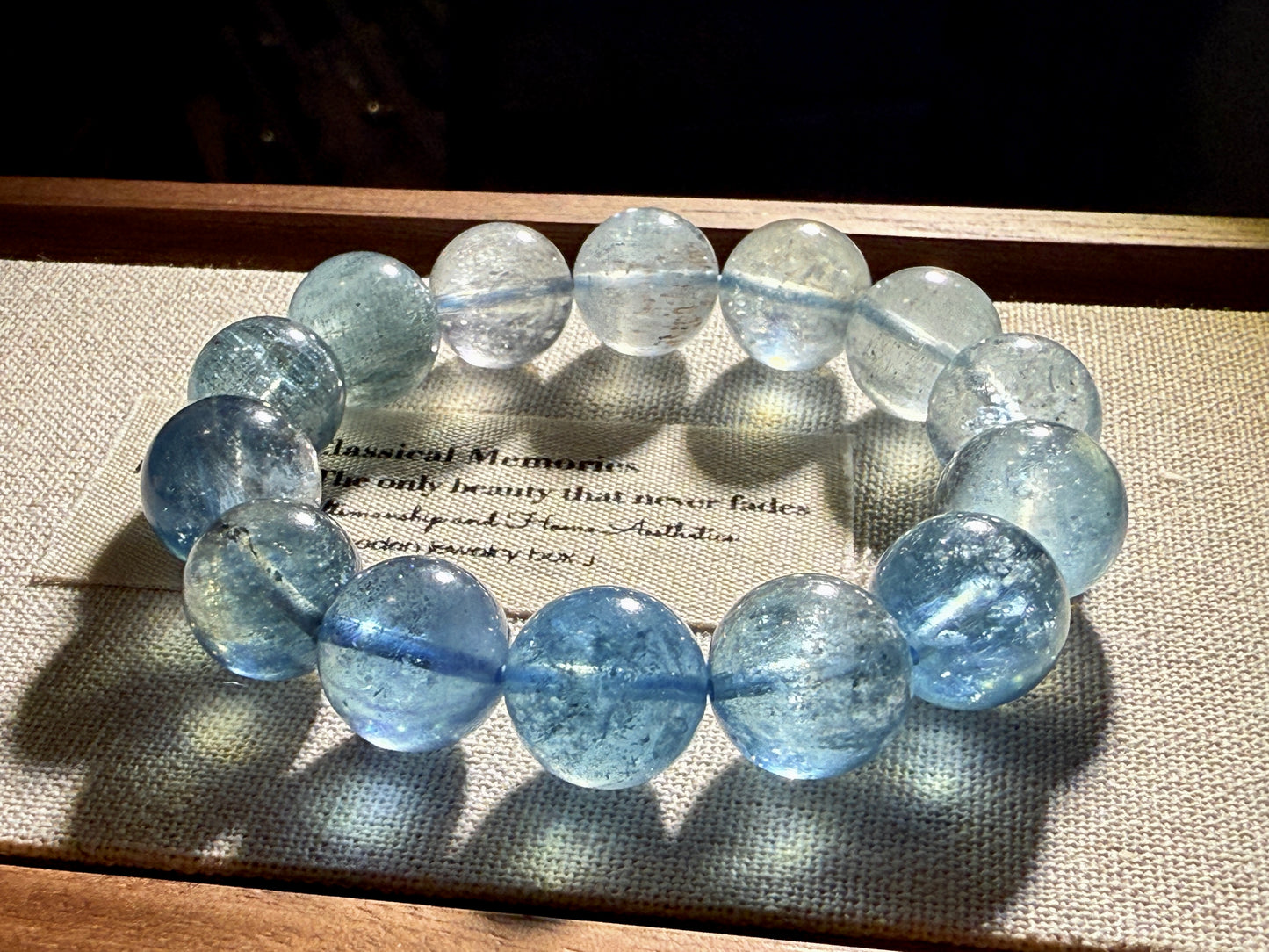 Gradient Translucent Beryl Aquamarine 12.6mm Beaded Bracelet