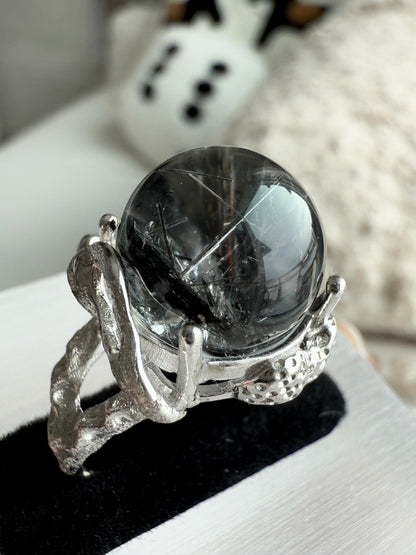 Black Rutile Quartz Sterling Silver Ring