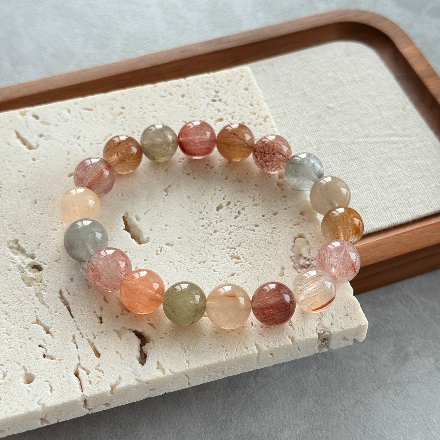 Rainbow Rabbit Hair Amphibole 11.3mm Beaded Bracelet