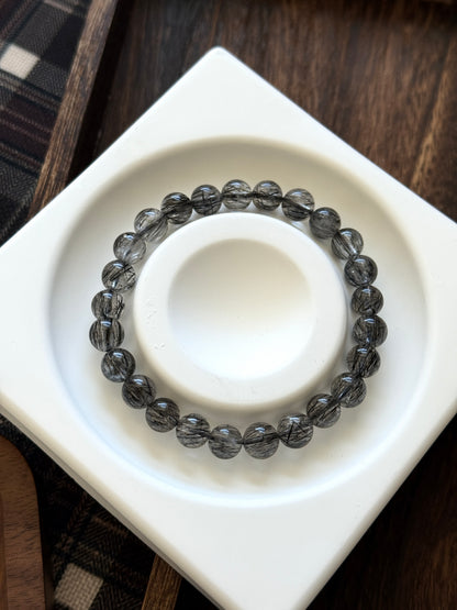 Black Rutile Hair Quartz 7.9mm Bead Bracelet