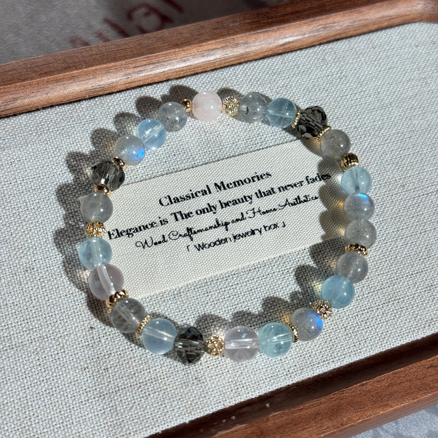 Aquamarine Labradorite Rose Quartz 7mm Trio Stone Bead Bracelet