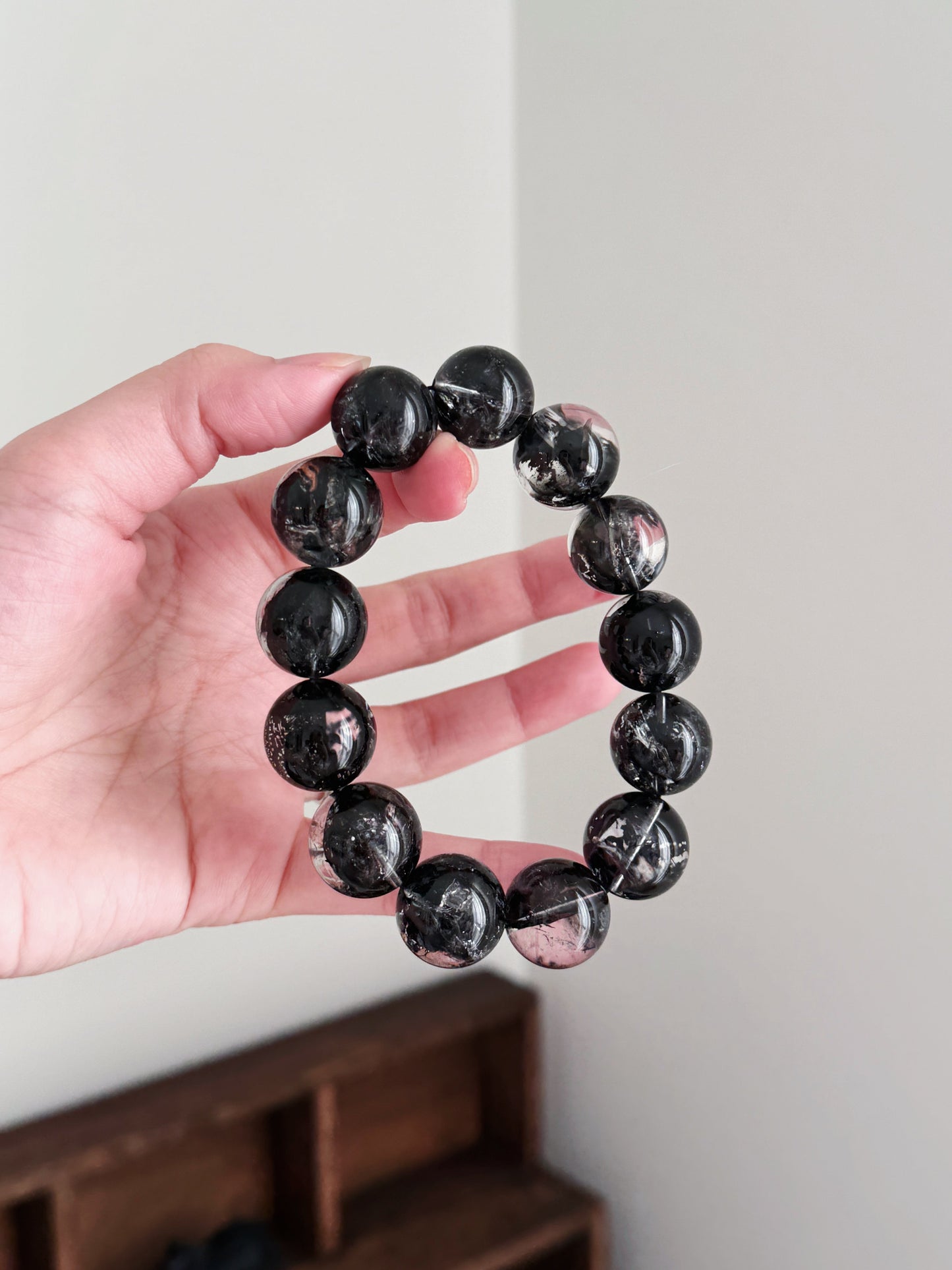 Black Herkimer Diamond 17.5mm Beaded Bracelet