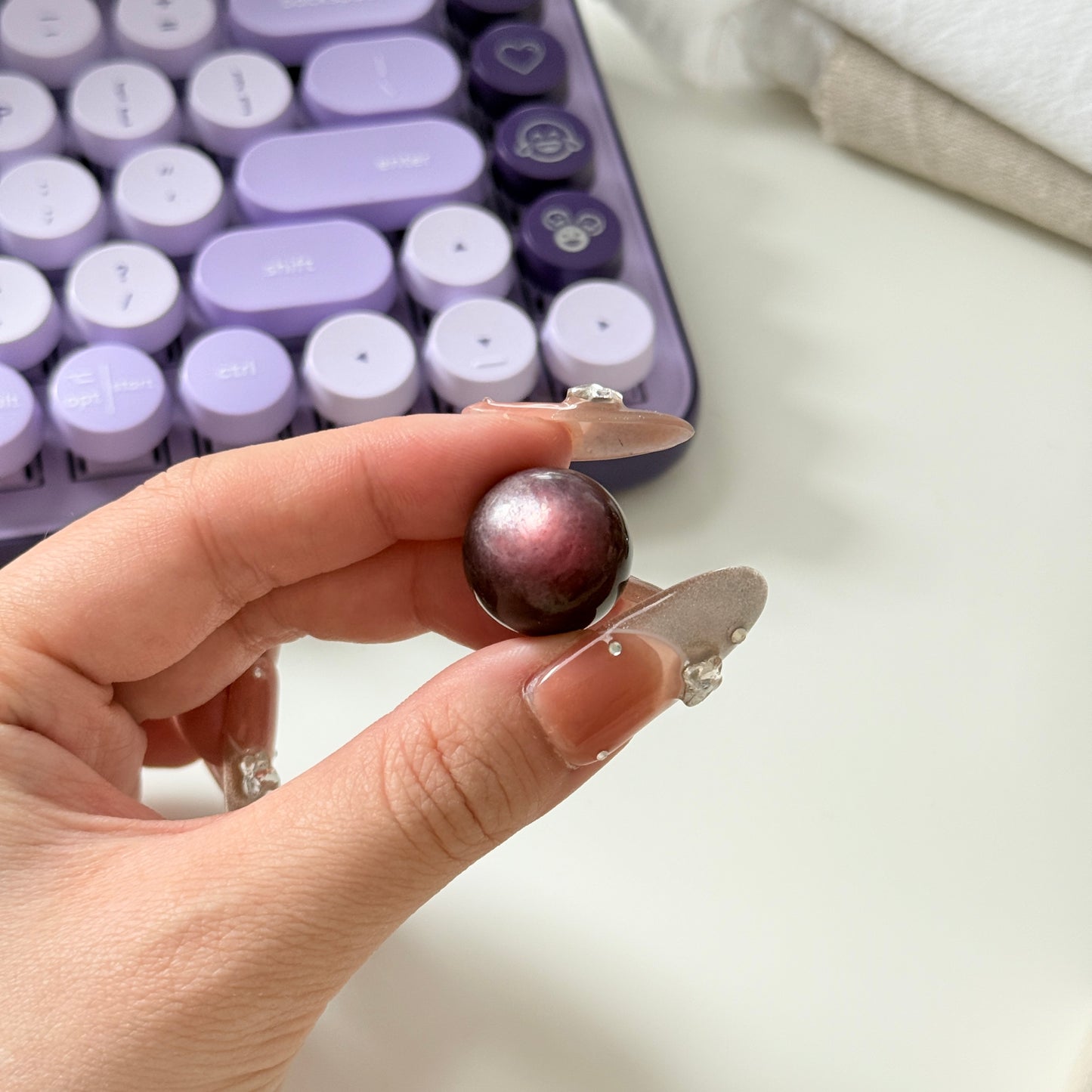 Reddish-purple Lepidolite Sphere Double sided Flash