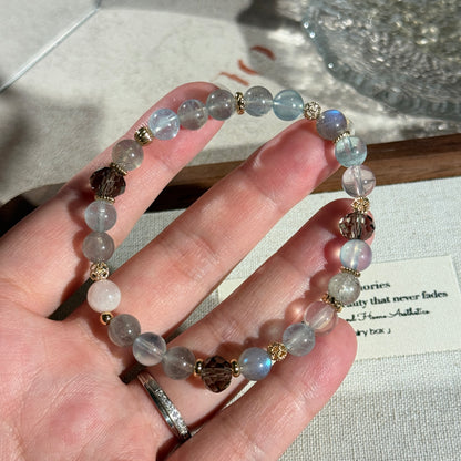 Aquamarine Labradorite Rose Quartz 7mm Trio Stone Bead Bracelet