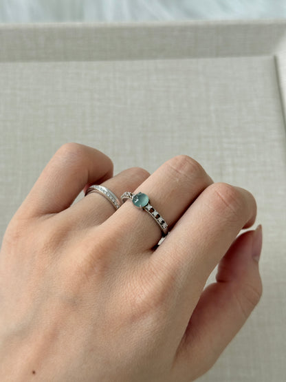 Sterling Silver Blue-Water Jadeite Jade Ring with Zicronia