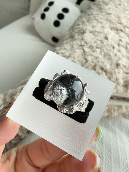 Black Rutile Quartz Sterling Silver Ring
