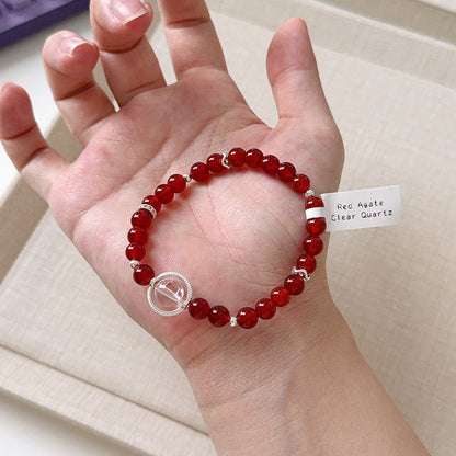 Red Agate Cornelian Lucky Stone with Clear Quartz