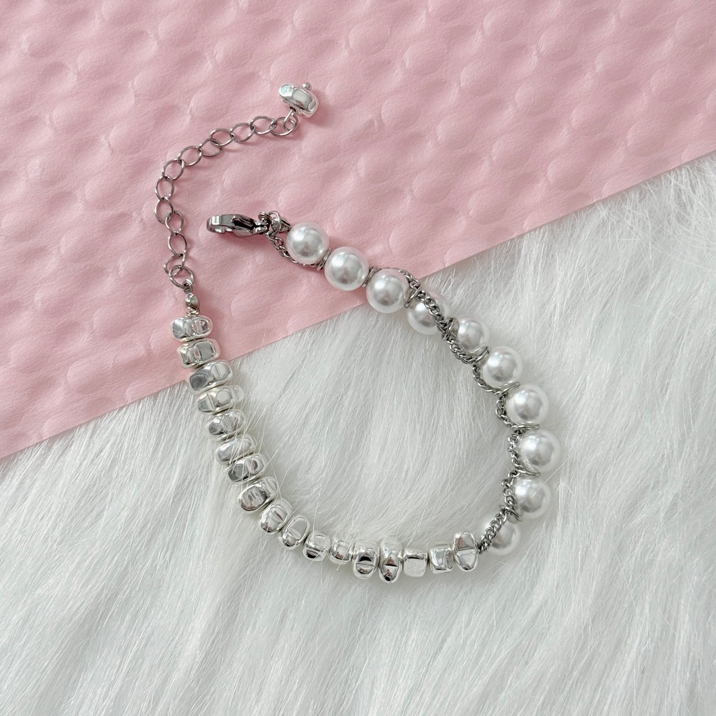 Heavily Silver-Plated Pearl Hematite Bracelet